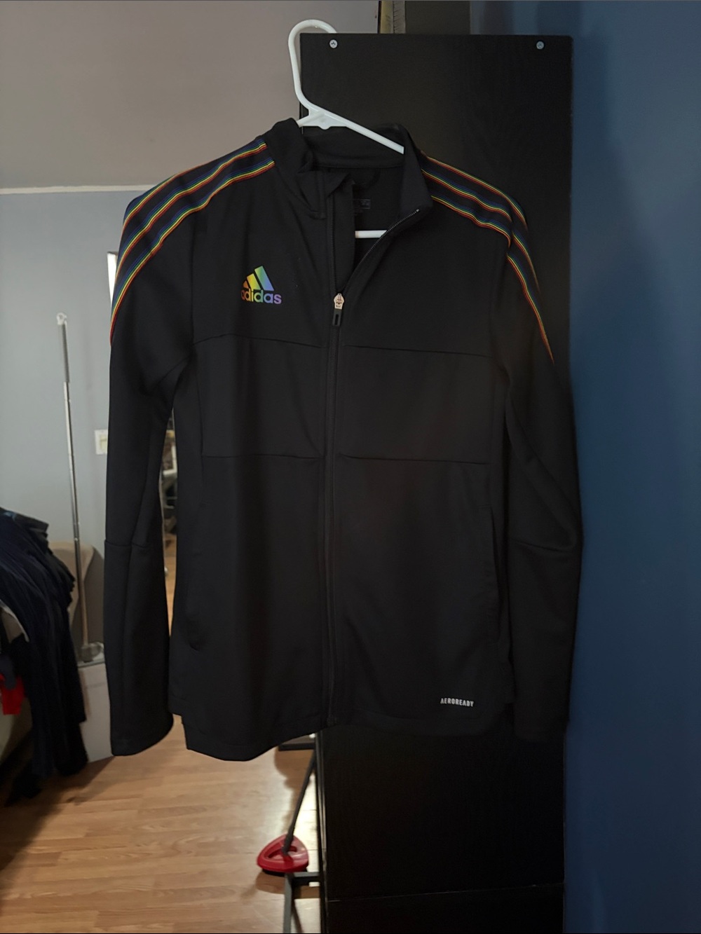 adidas Black Performance Track Jacket with Rainbow Trim